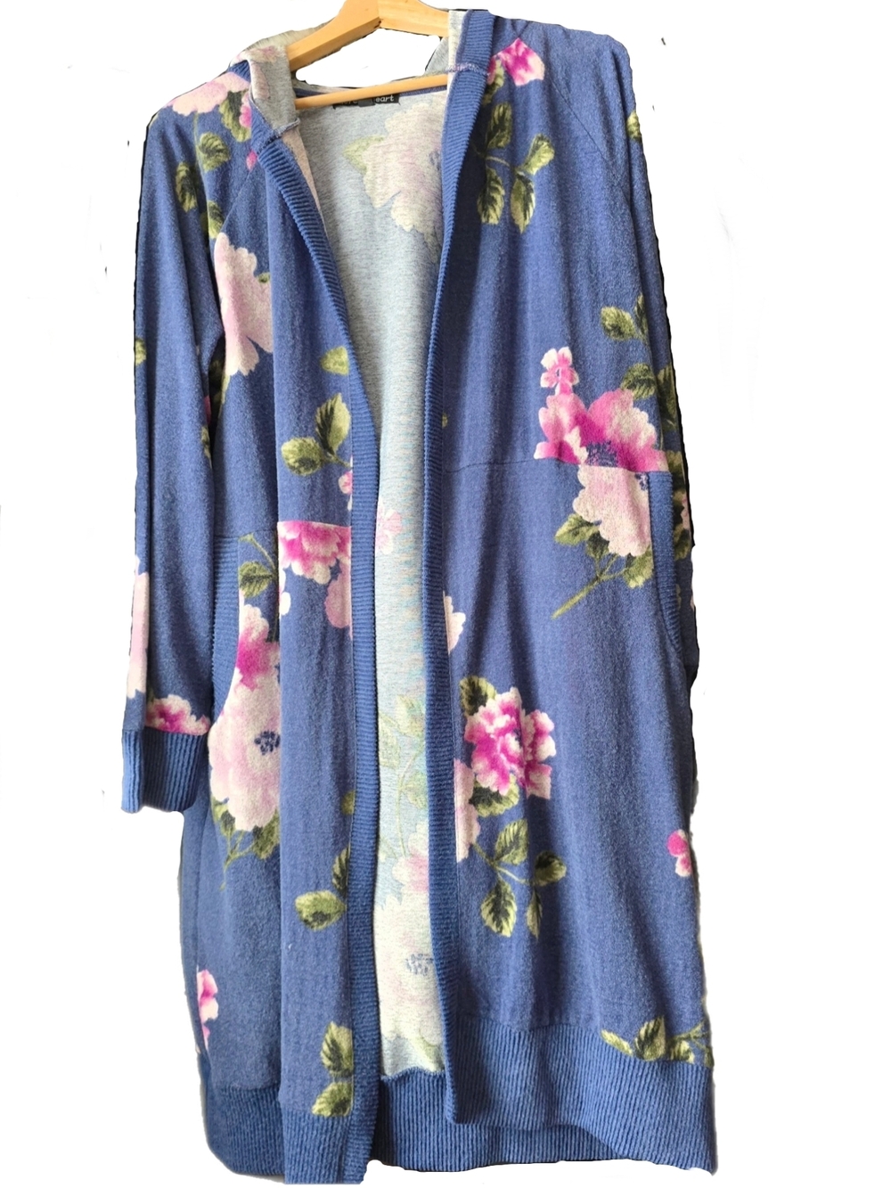 Blue Floral Hooded Knit Cardigan By Derek Heart-Size 1x-NWOT